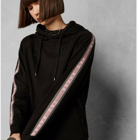 Ted Baker Yinzie black pink hooded sweatshirt size 4 like new condition! - Picture 1 of 10
